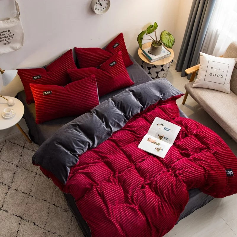 Double-Sided Coral Velvet Duvet Set (4pcs)